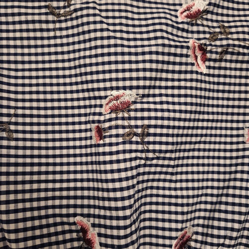 The Edit by Seventeen Navy White Gingham Floral Embroidered Romper Size Medium - Picture 7 of 9